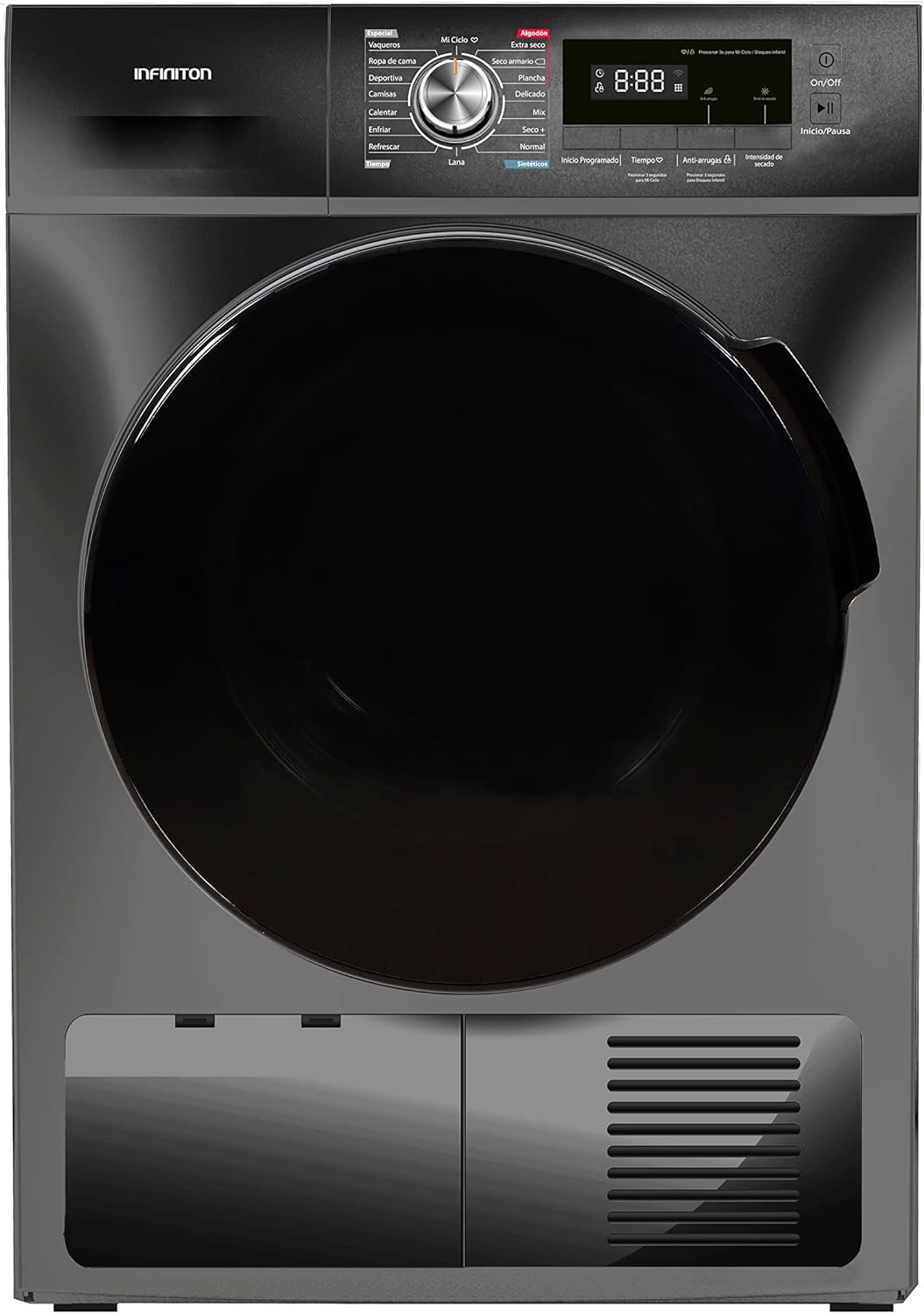 Equipamento elétrico, INFINITON ELECTRONICS, INFINITON, 8 kg, 69 dB, 61,5 cm, 51,6 kg, 16 X 59,5 X 61,5 cm, 16 programas, com iluminação LED, Prateado