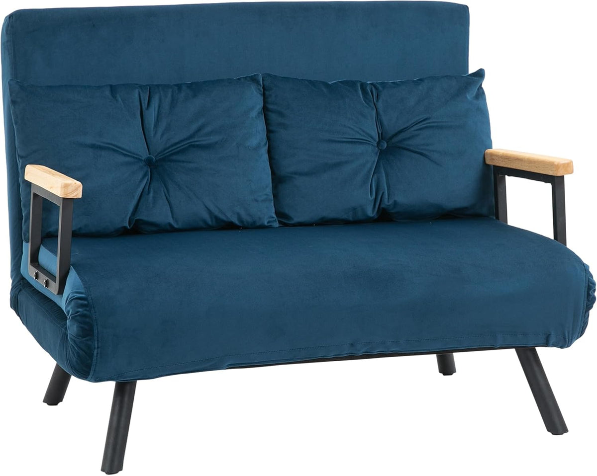 Sofá, HOMCOM, 102 × 73 × 81 cm, 183 cm, 20 cm, 240 kg, 41 kg, dobrável, aço, veludo, Azul, para a sala