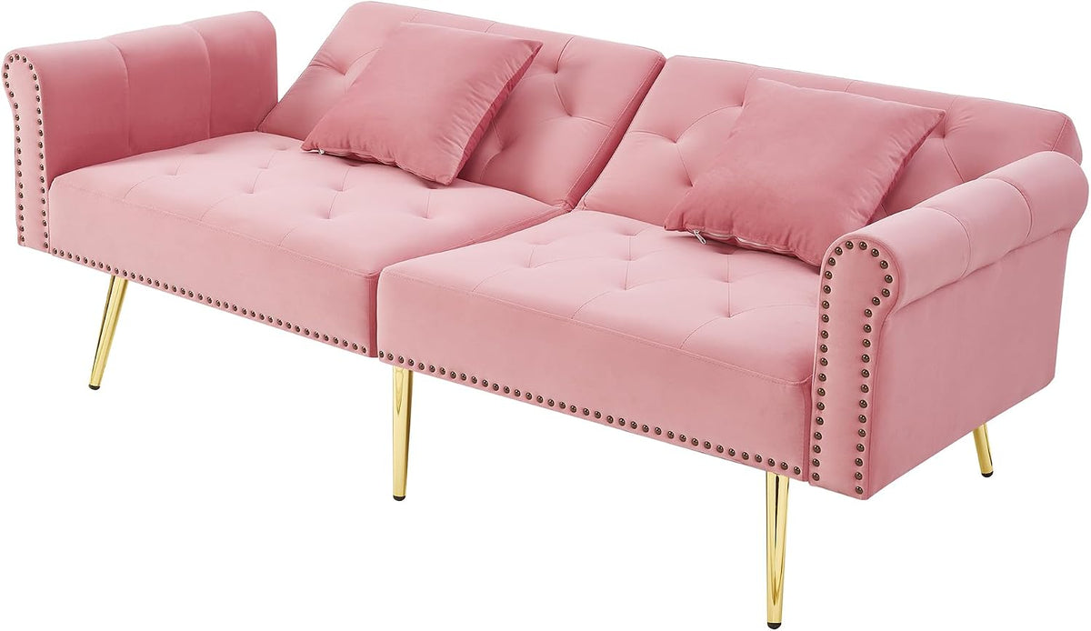 Sofá, Azkoeesy, 178 cm, 35,7 kg, veludo, Rosa, para a sala