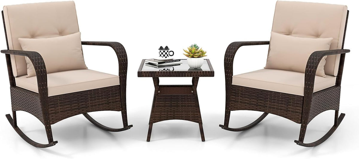 Conjunto de mobiliário de jardim, GIANTEX, 2 Cadeiras, 50 cm, 50 × 50 cm, ratã, vidro, Natural, para jardim e exterior