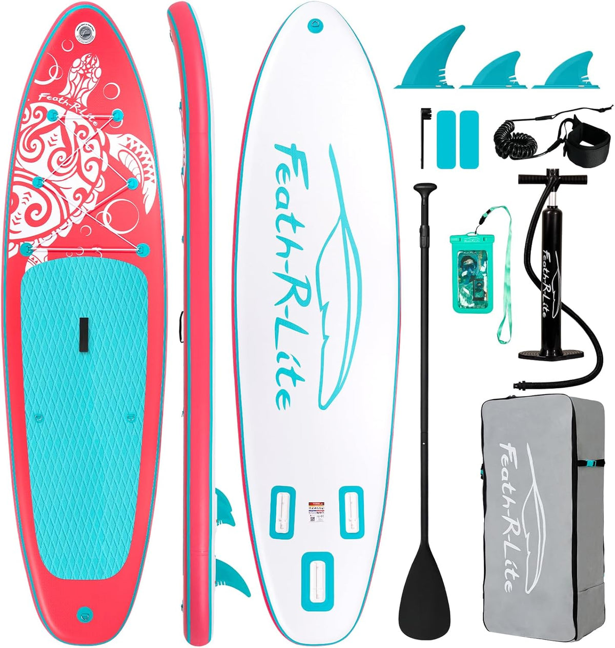 Prancha de paddle insuflável, FEATH-R-LITE, 15 cm, 180 kg, 4,2 kg, 320 × 83 × 15 cm, resistente à água, Multicolor, para uso diário