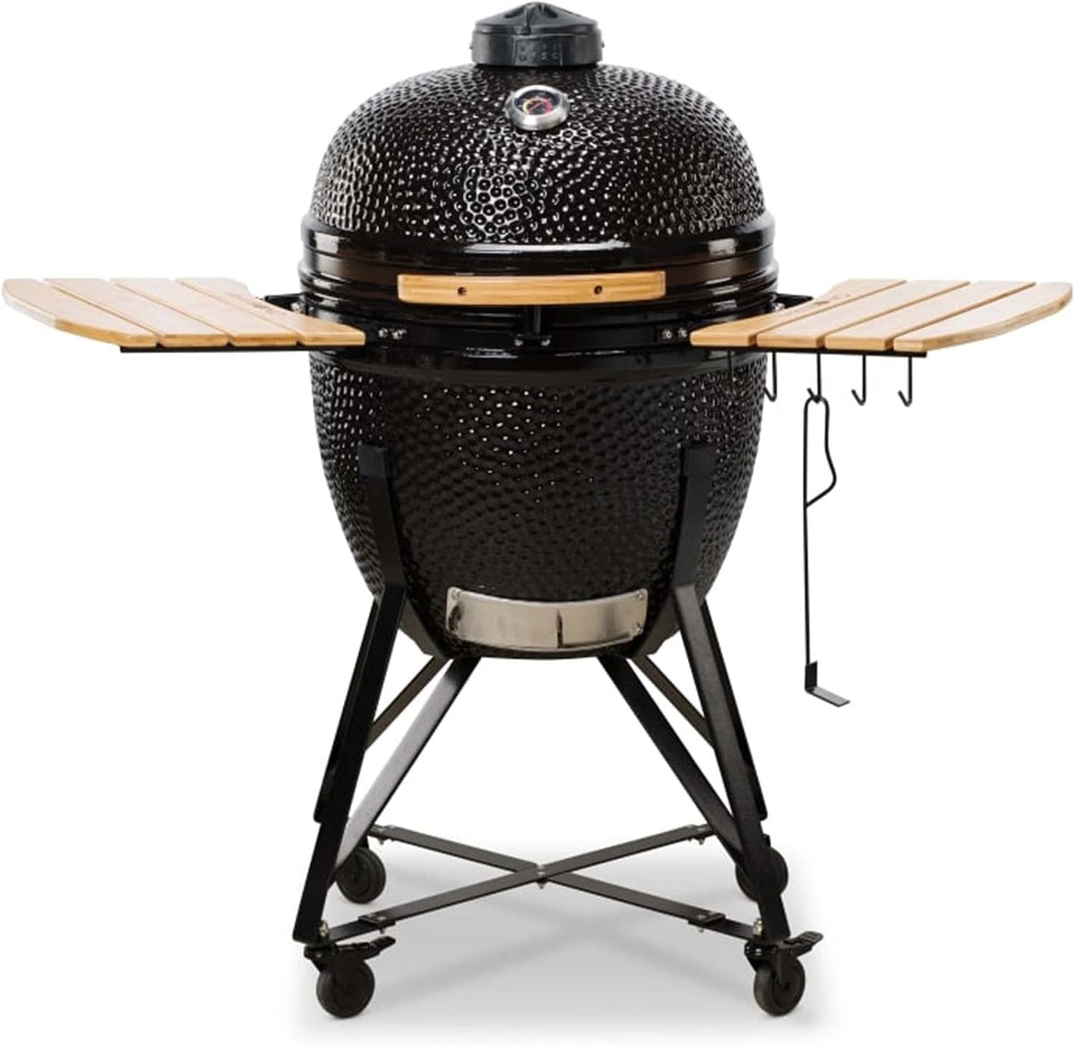 Grelhador a carvão, Kamado BONO, 59 cm, 49 cm, com iluminação LED, com rodas, aço inoxidável, aço, Preto, para jardim e exterior
