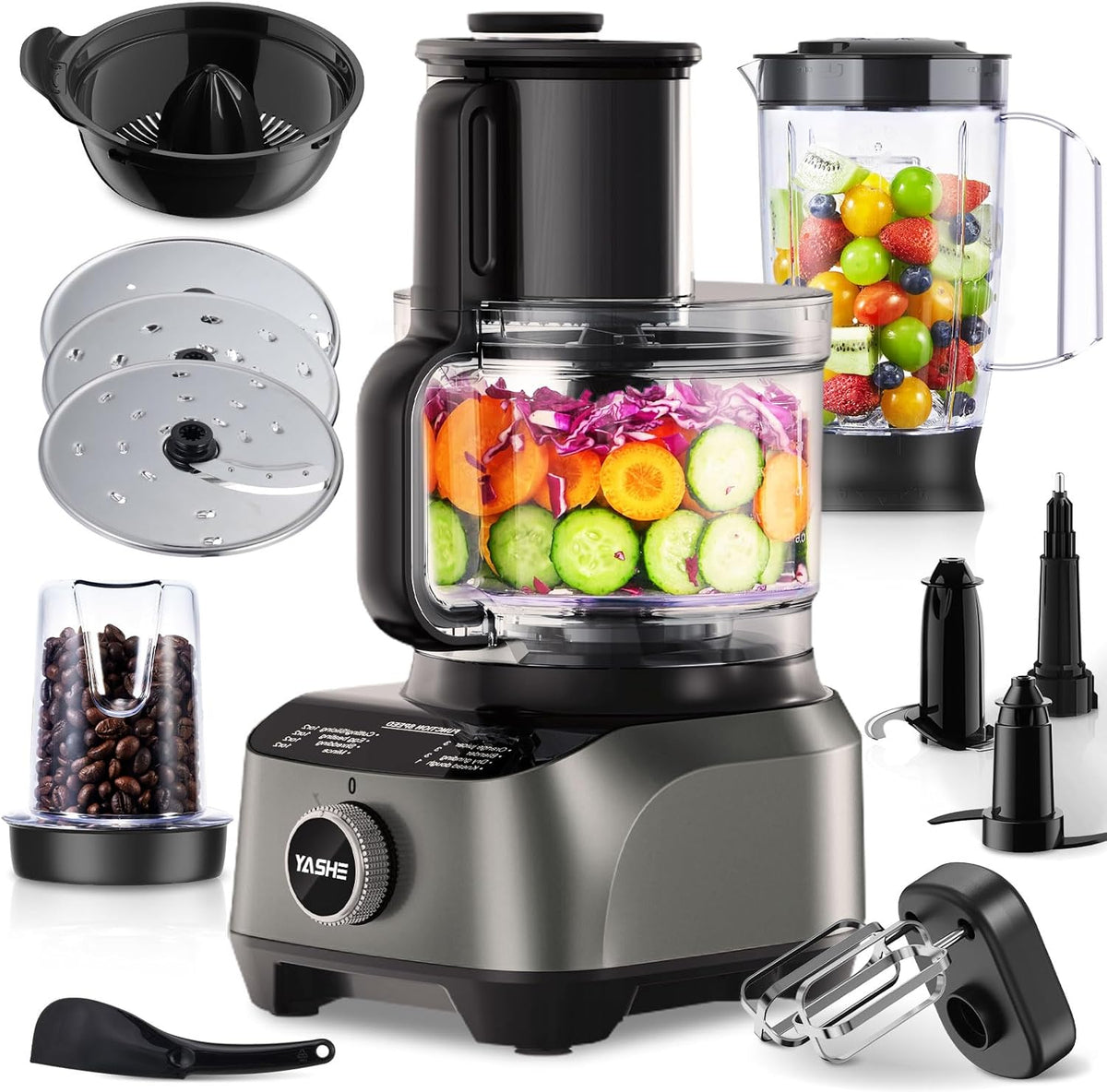 Robô de cozinha, YASHE, 5 L, 1300 W, 3 Velocidades, aço inoxidável, aço, Prateado, para a cozinha