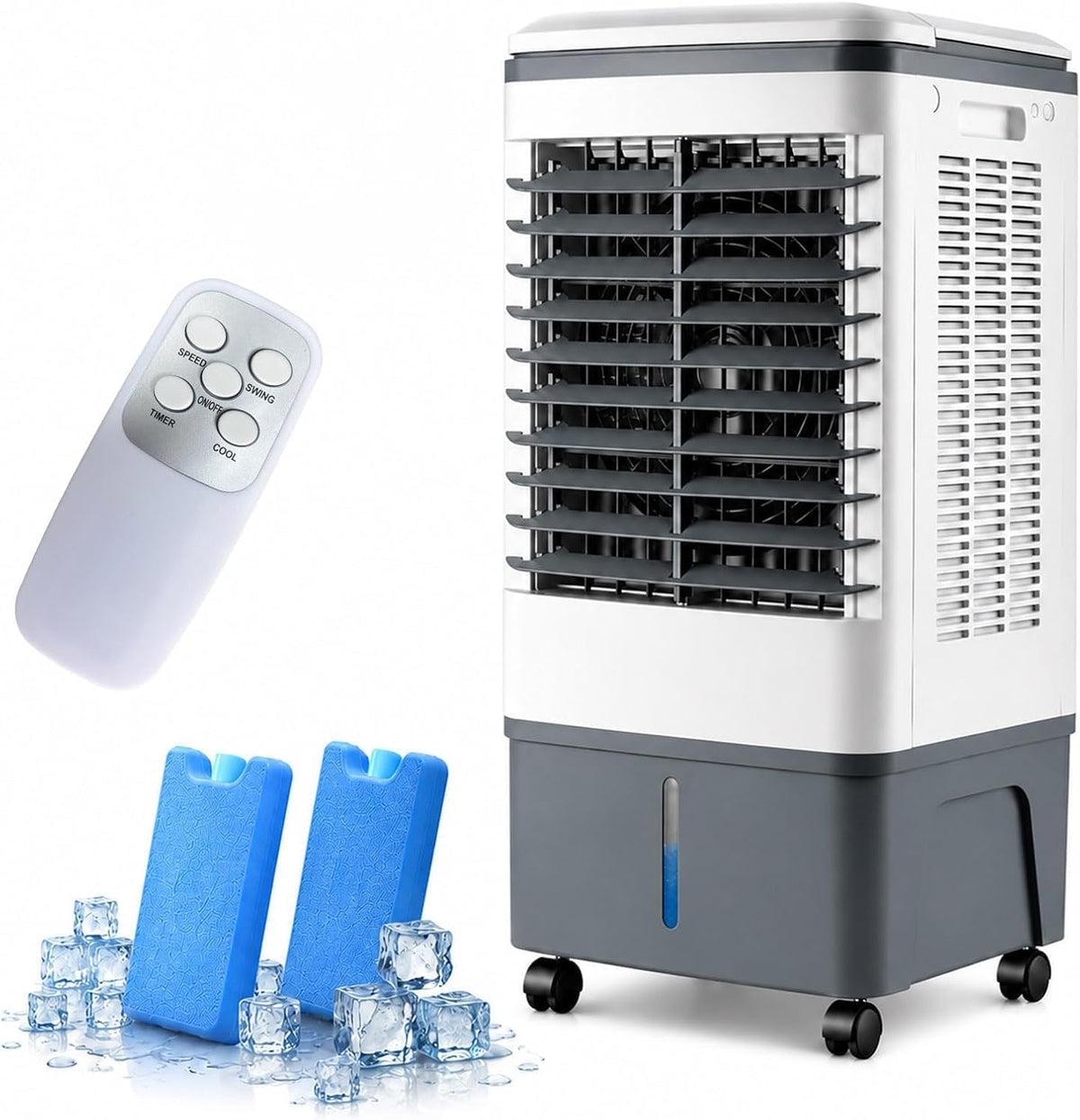 Climatizador evaporativo, GYLRFA, 3 Velocidades, 160 a, 20 L, com temporizador, com prateleiras, com rodas, Branco, para uso diário