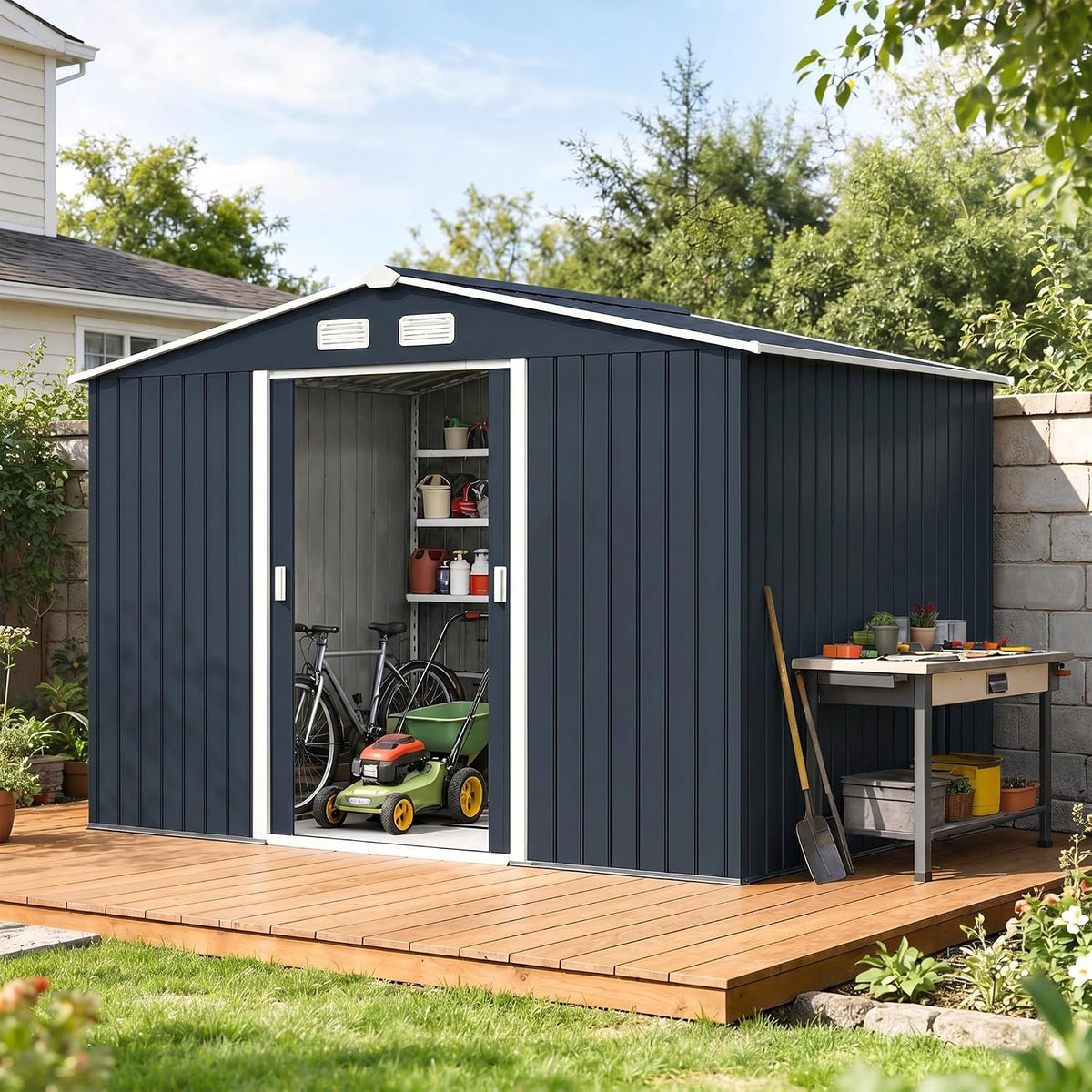 Abrigo de jardim, Outsunny, 277 × 195 × 192 cm, 125 kg, aço, Cinzento, para jardim e exterior