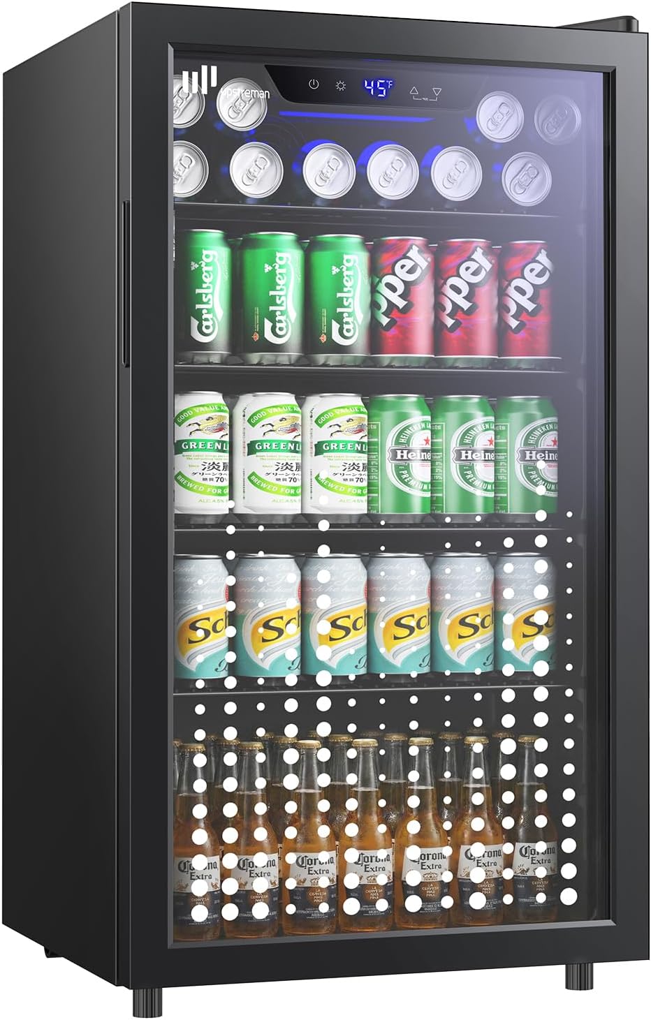 Minifrigorífico, Upstreman, 91 L, 44,5 cm, 41 dB, 71,7 kg, 83,2 × 47 × 44,5 cm, com iluminação LED, com prateleiras, vidro, Multicolor