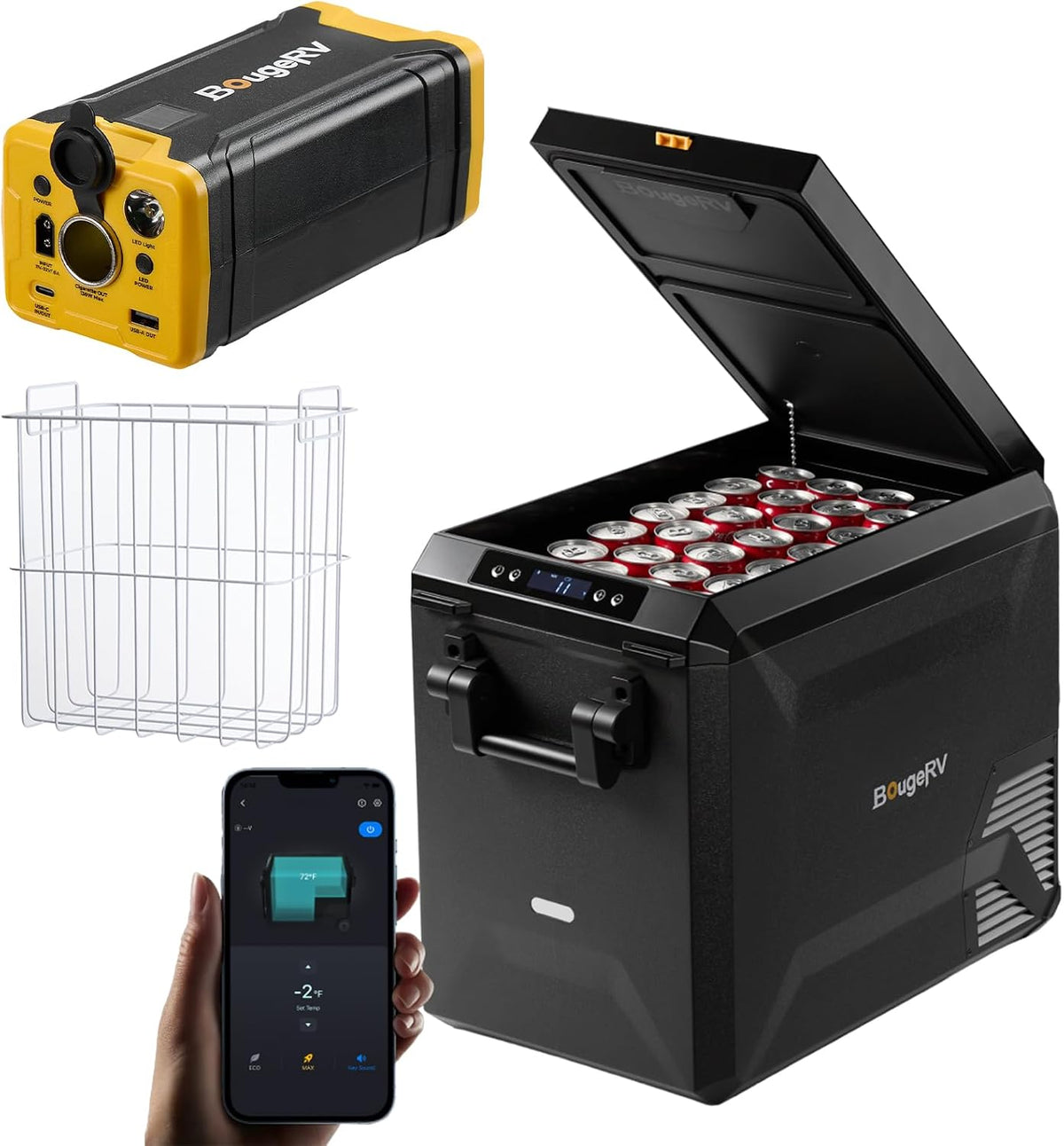Geleira portátil, BougeRV, 47 L, 30 W, 355 ml, 45 dB, 10 m, 240 V, Multicolor, para uso diário