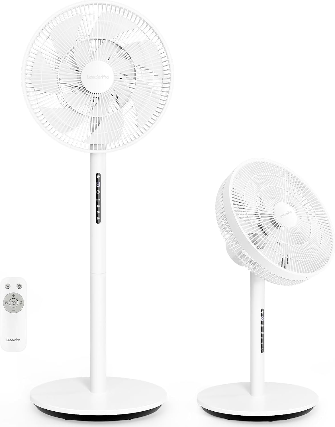 Ventoinha de pé, LeaderPro, 8 dB, 8 Velocidades, com comando à distância, com temporizador, com iluminação LED, Branco, para uso diário