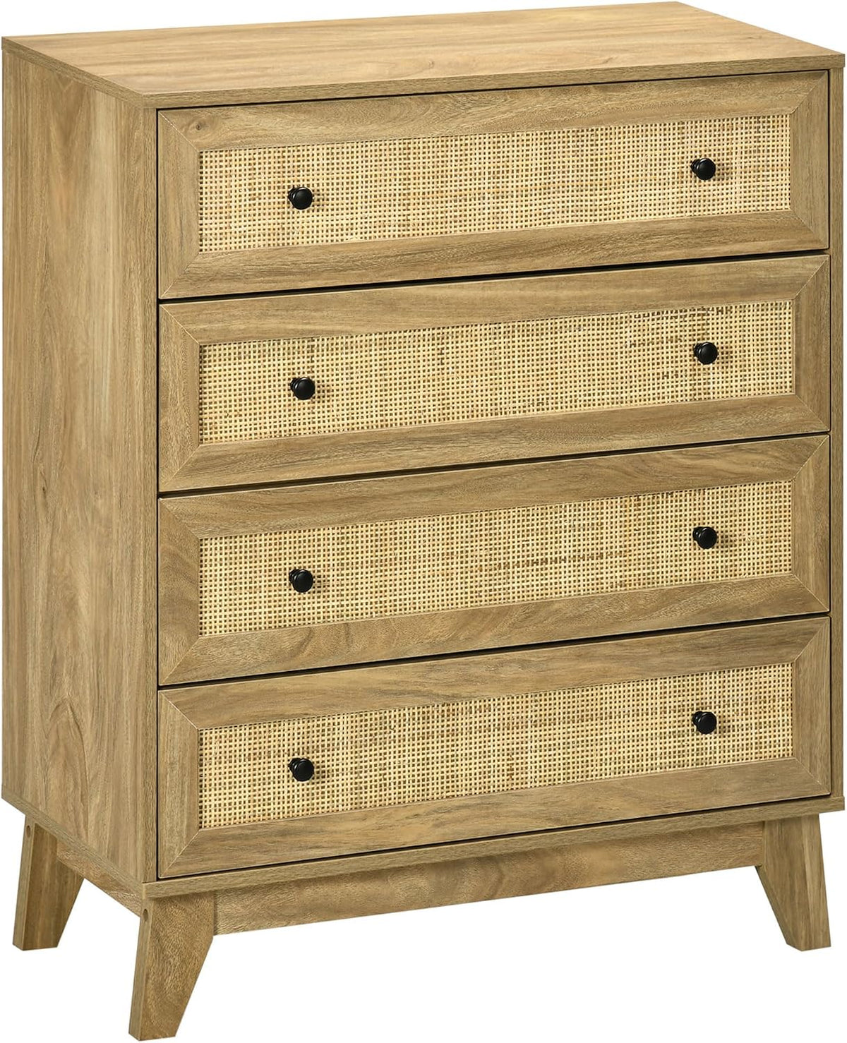 Cómoda, HOMCOM, 80 × 35 × 95 cm, 15 cm, 40 kg, 5 kg, 28,4 kg, com gavetas, madeira, ratã, Natural, para o quarto