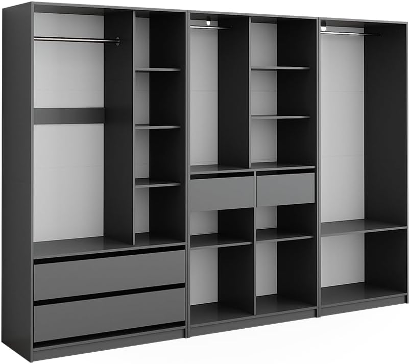 Roupeiro, Vicco, 200 cm, 280 × 200 cm, com gavetas, Antracite, para o quarto