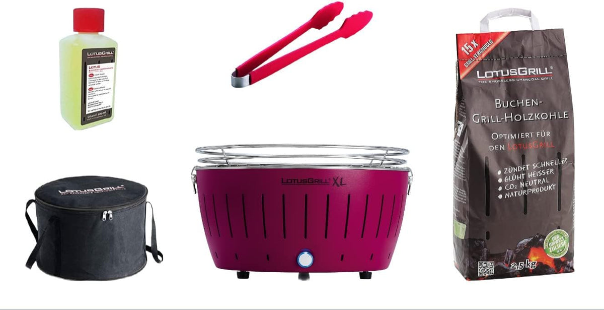 Grelhador a carvão, LotusGrill, 1 kg, 200 ml, com iluminação LED, aço inoxidável, aço, Roxo / Laranja, para jardim e exterior