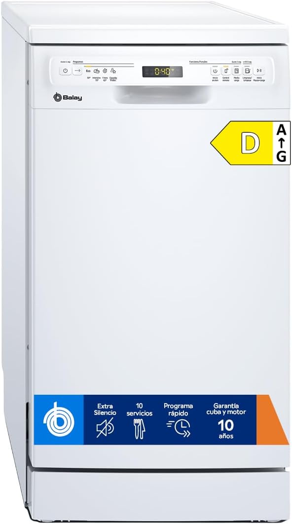 Máquina de lavar loiça, Balay Electrodomésticos, 3VN4031BA, 45 cm, 46,9 kg, com iluminação LED, com prateleiras, Branco, para uso diário