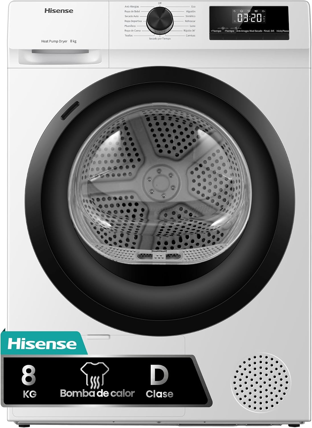 Máquina de secar roupa, Hisense, DHQE800BW2, 8 Kg, 55 cm, tecido, Multicolor, para uso diário