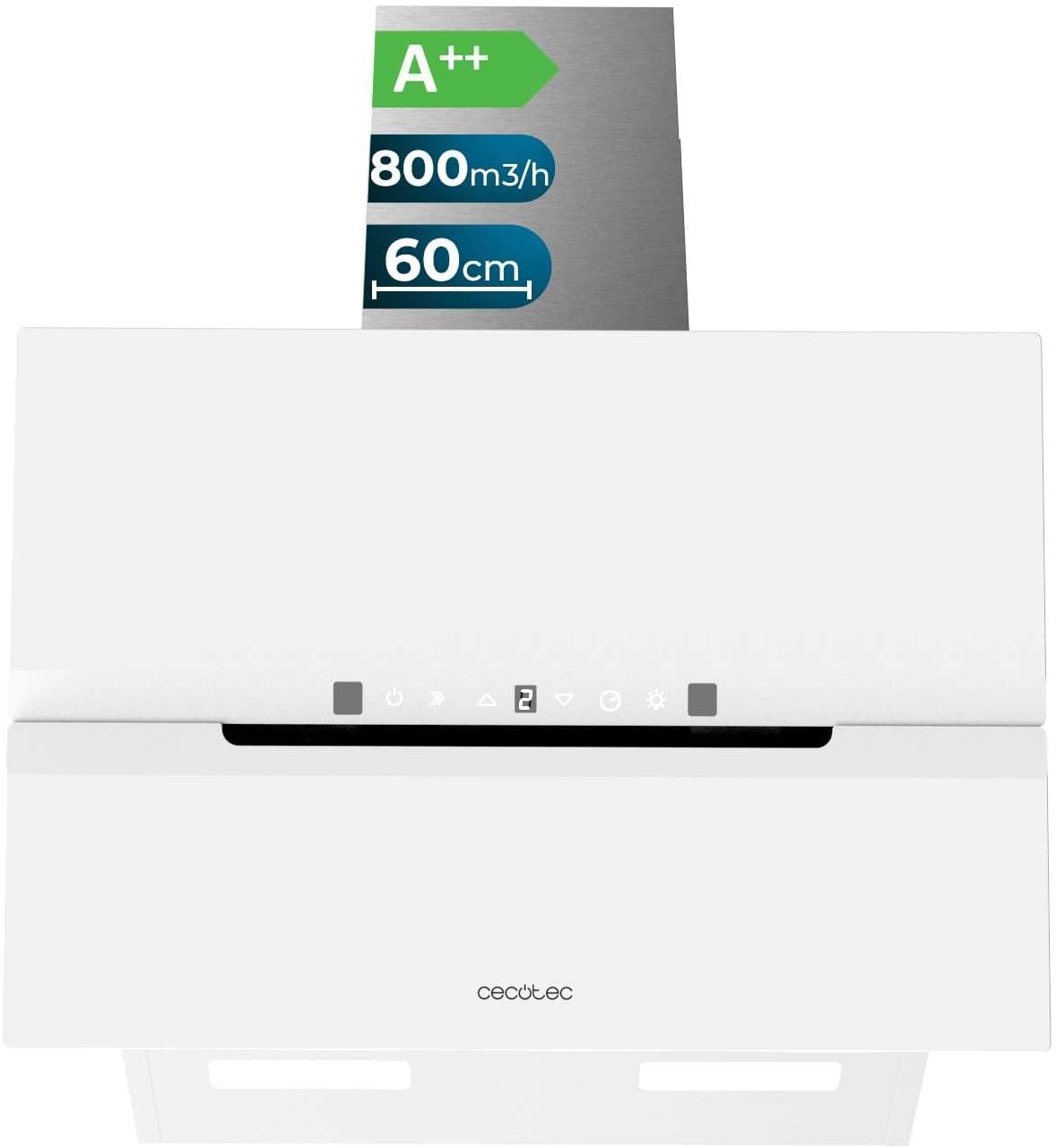Cecotec, Exaustor, 800M3/H, 60 Cm, 210 W, com iluminação LED, alumínio, vidro, Branco, para uso diário