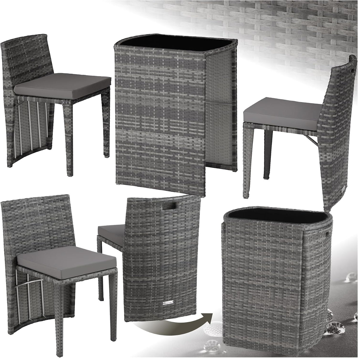 Conjunto de jardim, tectake, com 2 Cadeiras, 74,5 cm, 88 cm, 156,5 × 49,5 × 74,5 cm, 52,5 × 56 × 88 cm, aço inoxidável, aço, Cinzento