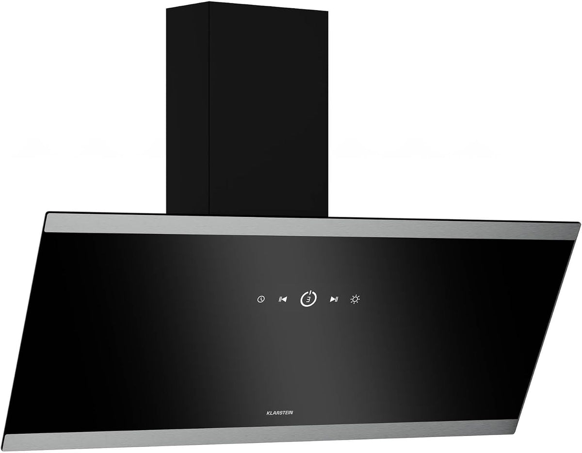 Exaustor, KLARSTEIN, 90 cm, 5 db, com ecrã tátil, com iluminação LED, aço inoxidável, aço, Preto, para uso diário