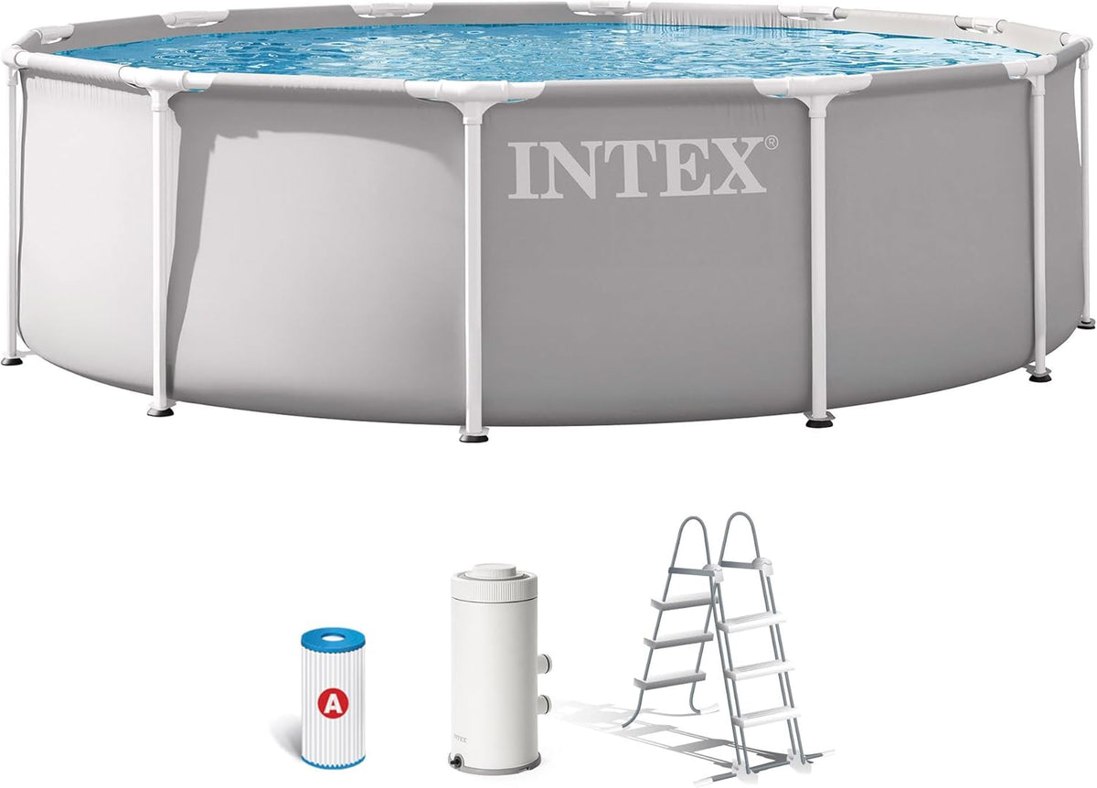 Piscina desmontável, Intex, 8.592 L, 32 mm, 5 Pessoas, resistente à água, aço, poliéster, Cinzento, para jardim e exterior