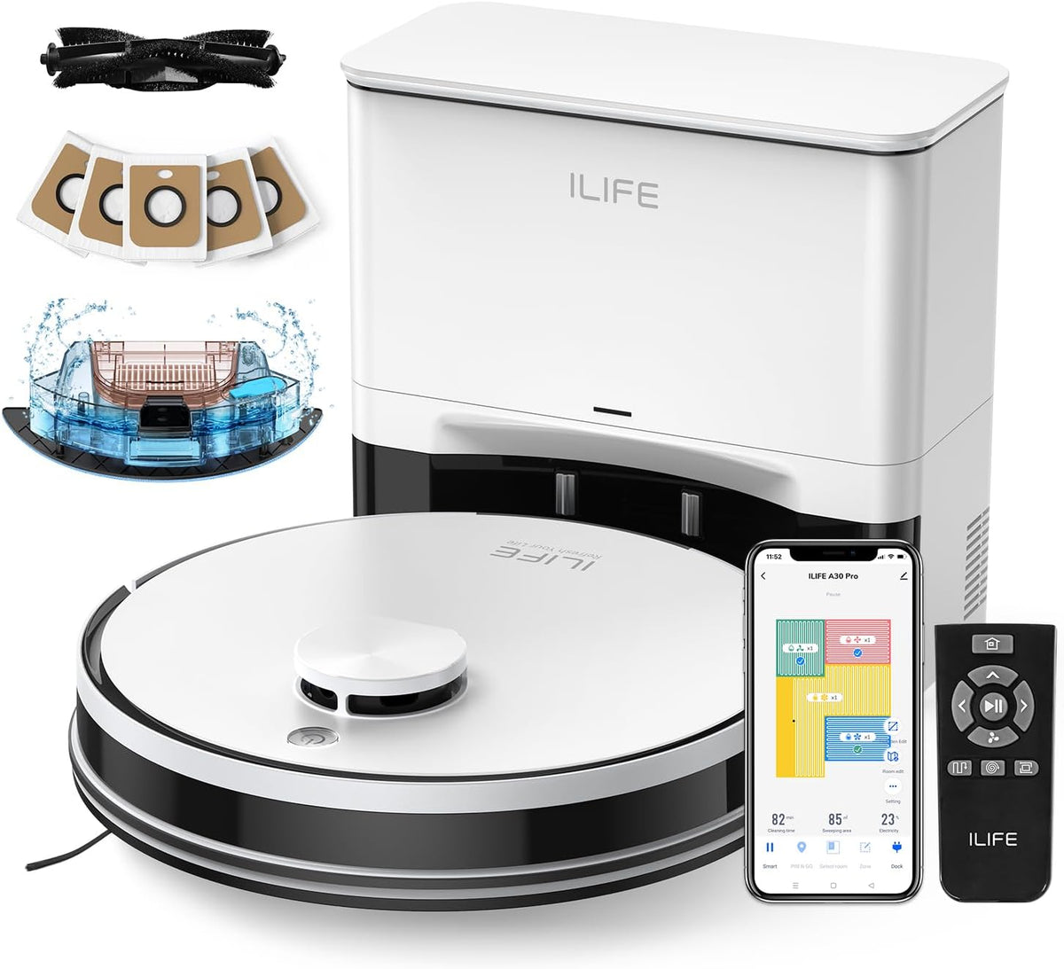 Robô aspirador, iLife, A30, 2.4 G, 2.5 L, 200 ml, com controlo por aplicação, plástico, Multicolor, para uso diário