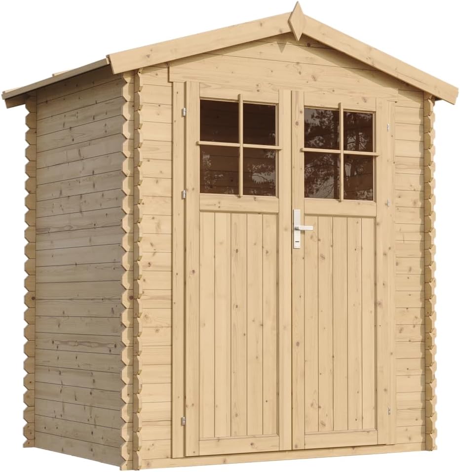 Abrigo de jardim, TIMBELA, M367F, 136 × 196 cm, 19 mm, 1,75 m, 136 cm, 130 cm, 118 cm, resistente à água, madeira, vidro, Natural