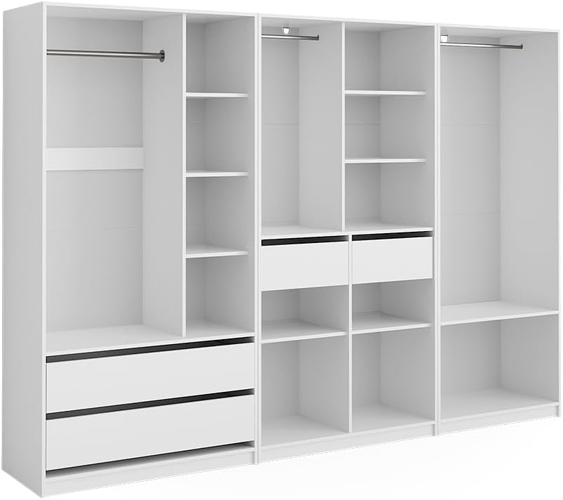 Roupeiro, Vicco, 200 cm, 280 × 200 cm, com gavetas, Branco, para o quarto