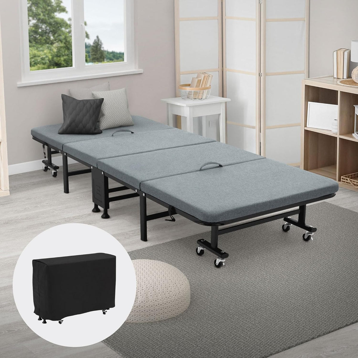 Cama, ECD Germany, 190 cm, 200 kg, 80 × 190 cm, dobrável, com rodas, aço, Multicolor, para o quarto