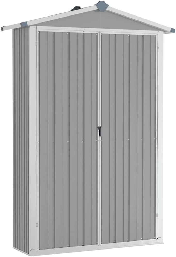 Abrigo de jardim, vidaXL, 116 × 45 × 175 cm, 183 cm, 107,5 × 46 × 183 cm, com prateleiras, aço, plástico, Cinzento, para jardim e exterior