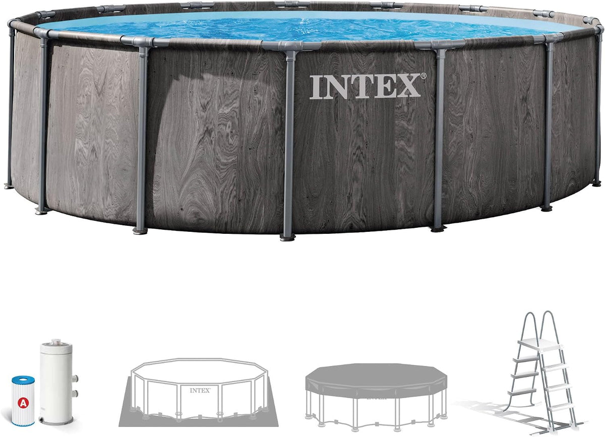 Piscina desmontável, Intex, 16.805 L, 32 mm, resistente à água, aço, madeira, Cinzento, para jardim e exterior