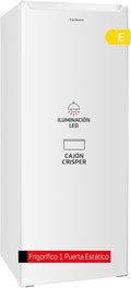 Frigorífico combinado, Corbero, 242 L, 40 dB, com gavetas, com prateleiras, com rodas, vidro, Branco, para uso diário