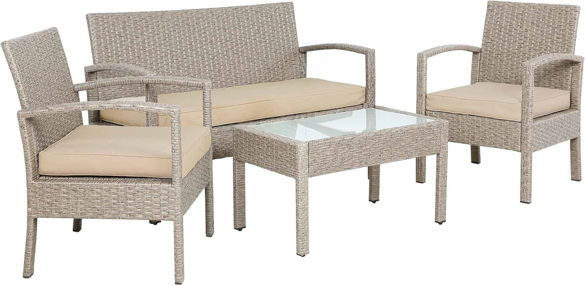Conjunto de mobiliário de jardim, CASARIA, 80 kg, 160 kg, 5 cm, 44 cm, 5 mm, 75 × 40 cm, aço, ratã, Cinzento, para jardim e exterior