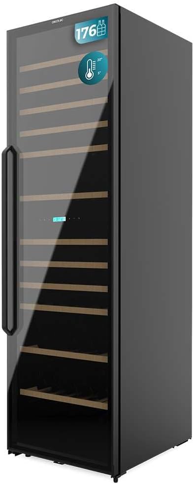 Cecotec, Frigorífico para bebidas, 5 a, 70.5 cm, 195.5 × 59.5 × 70.5 cm, com iluminação LED, madeira, vidro, Preto, para uso diário