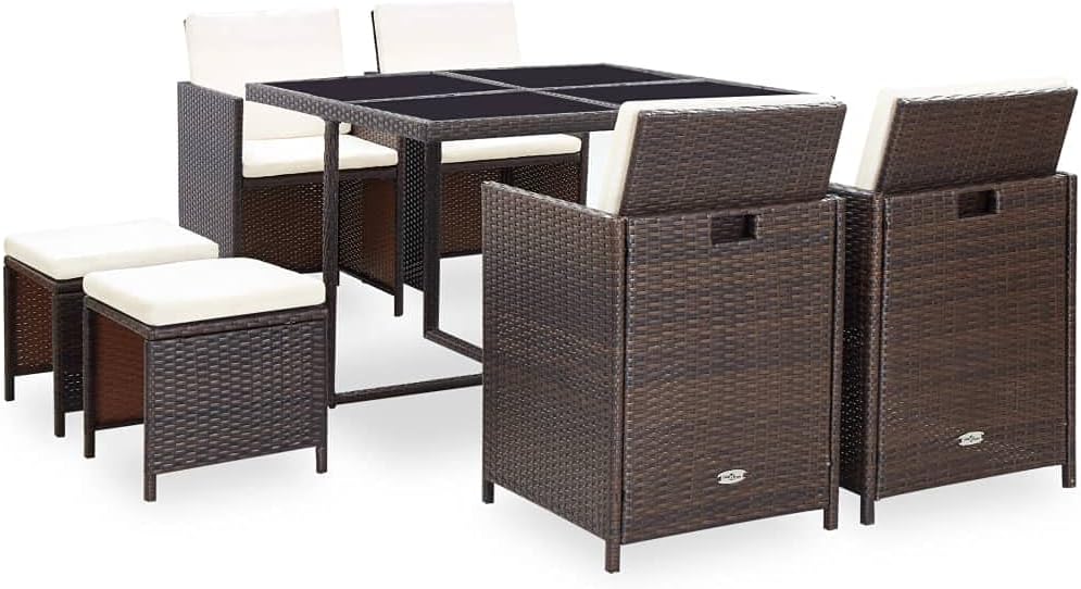 Conjunto de jardim, vidaXL, com 4 cadeiras, resistente à água, aço, poliéster, Castanho, para jardim e exterior