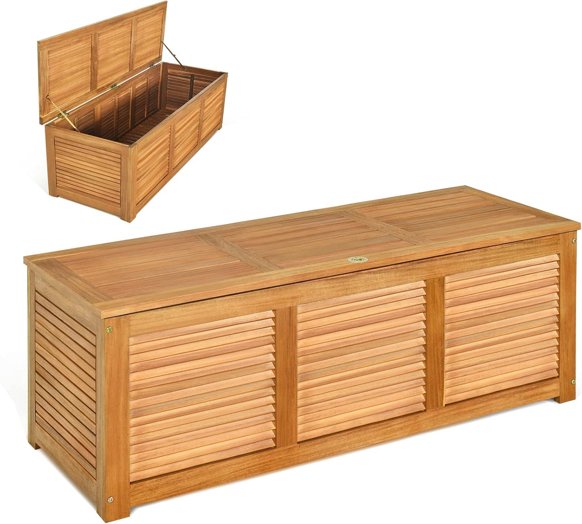 Caixa de arrumação exterior, KOMFOTTEU, 178 L, 45 cm, 120 × 45 × 45 cm, madeira, Natural, para jardim e exterior