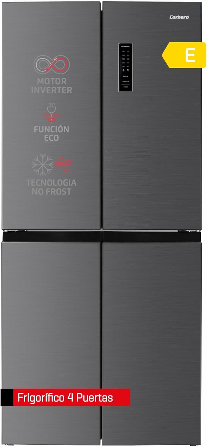 Frigorífico combinado, Corbero, 362 L, 237 L, 125 L, 39 dB, 67 kg, classe energética E, com iluminação LED, com prateleiras, com rodas, vidro