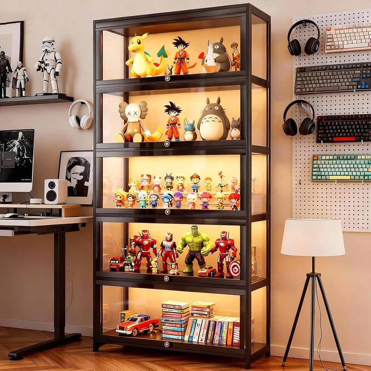 Vitrine, Cvvovilx, com prateleiras, vidro, Preto, para uso diário