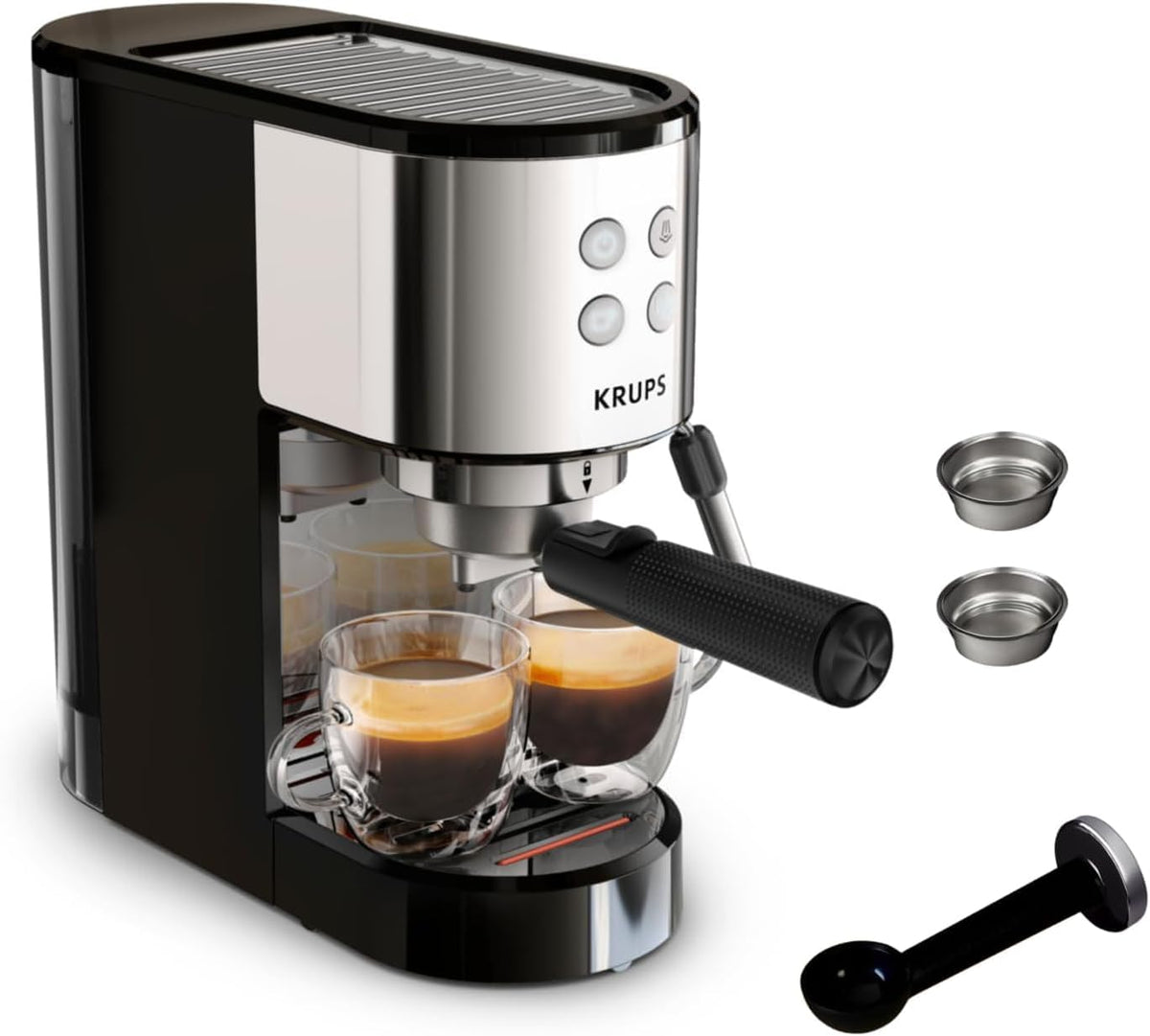 Máquina de café expresso, KRUPS, XP4418, 15 bar, 1,0 L, aço inoxidável, aço, Preto, para a cozinha