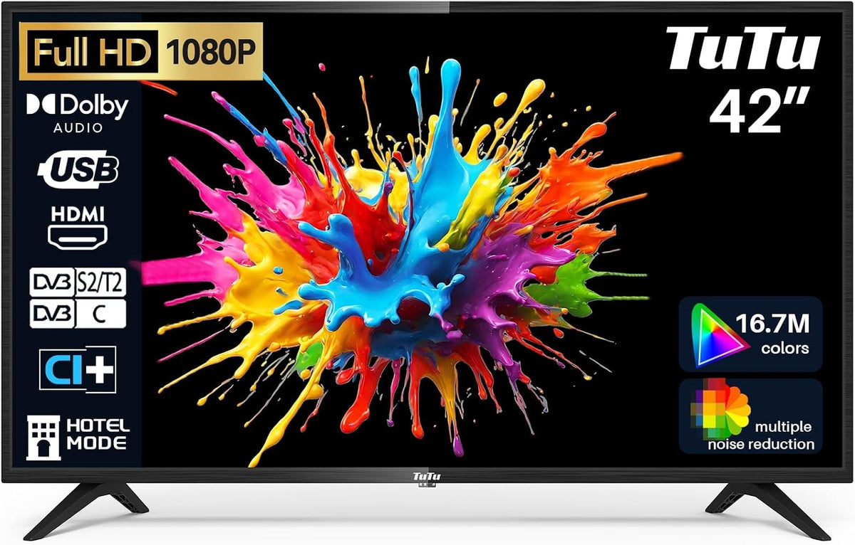 Televisor, TuTu, DVB-T/T2-C-S/S2, 106 cm, 2 cm, 108 cm, 11,5 kg, com iluminação LED, Prateado, para a sala