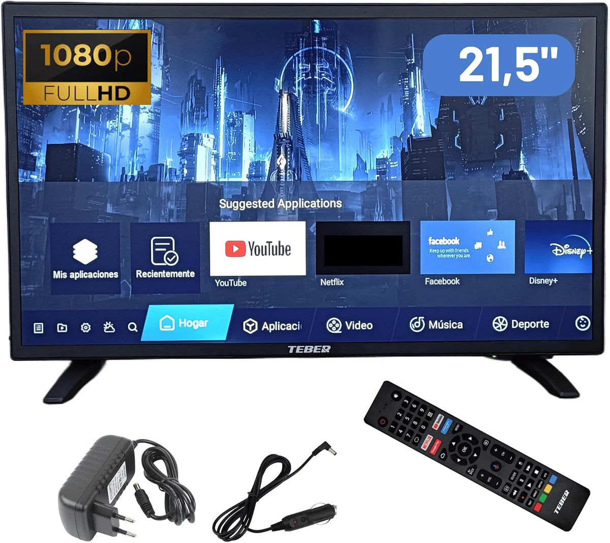 Televisor, TEBER, DVB-S2/C/T2/T, 12 v, 230 v, com controlo por aplicação, plástico, Laranja, para a sala