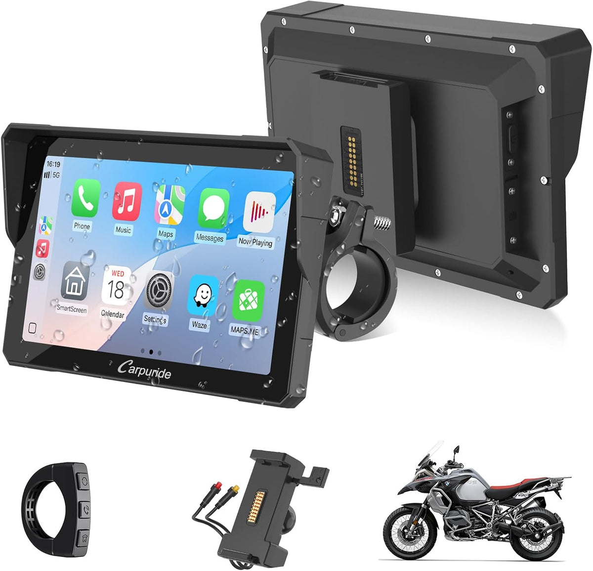 GPS para motociclo, CARPURIDE, W702S, com ecrã tátil, com rodas, Multicolor, para uso diário