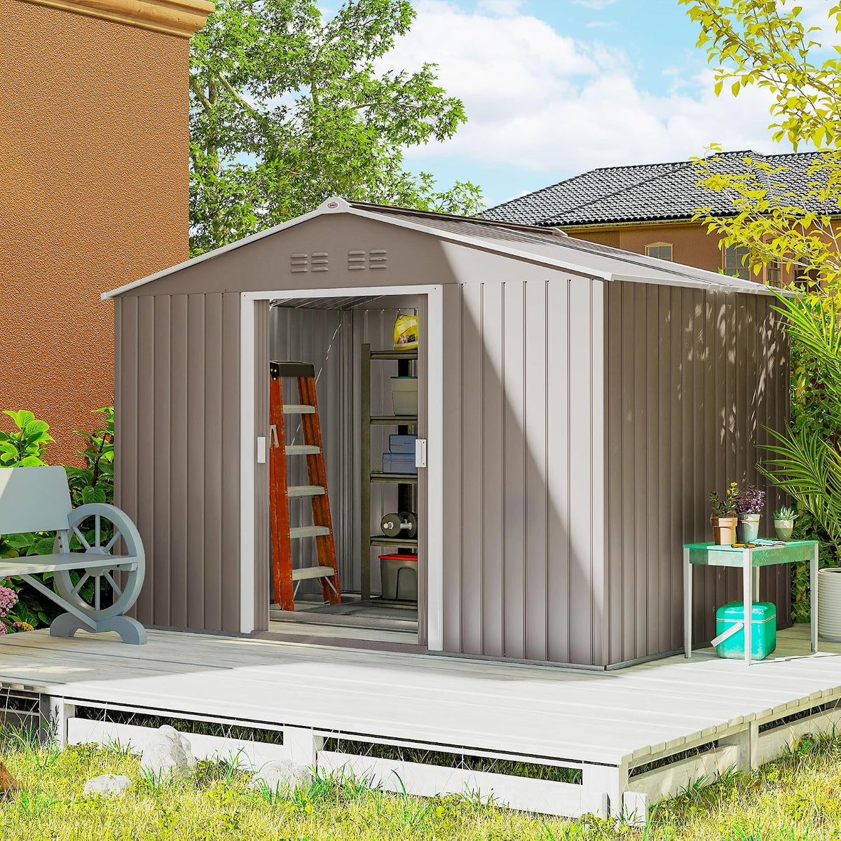 Abrigo de jardim, Outsunny, 277 × 195 × 192 cm, 126,1 kg, aço, vidro, Cinzento, para jardim e exterior