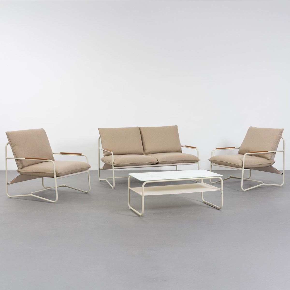 Conjunto de jardim, LOLAhome, 10 cm, 20 cm, 0,5 cm, 106 × 64 × 42 cm, com prateleiras, aço, poliéster, Bege, para jardim e exterior