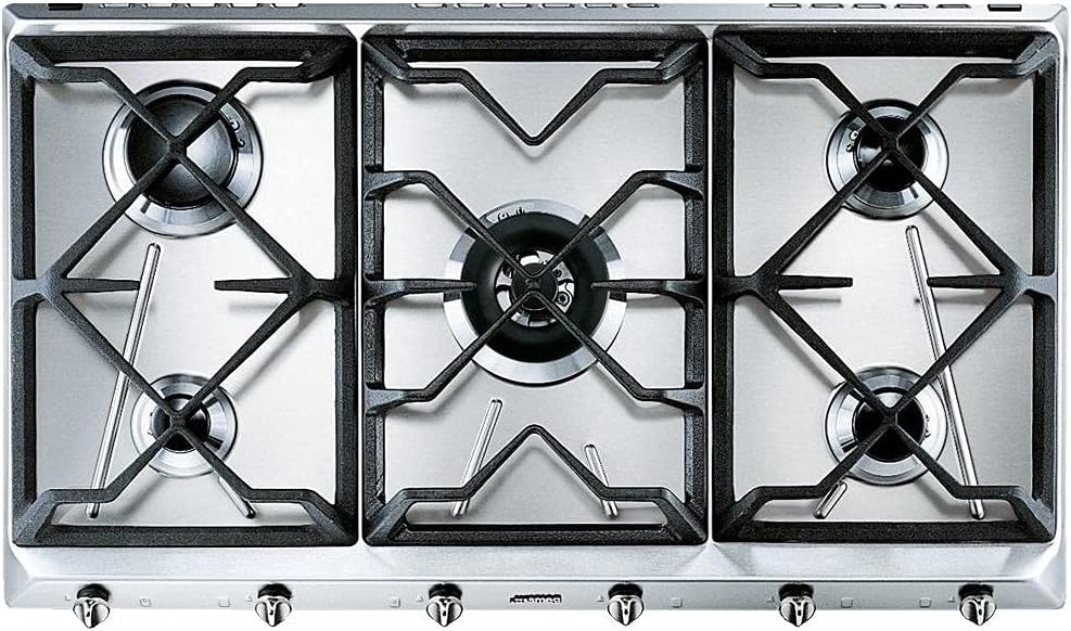 Placa de cozinha, Smeg, SRV596GH5, 5 kW, 844 mm, 1 a, 2 a, 3 a, 4 a, aço inoxidável, aço, Natural, para a cozinha