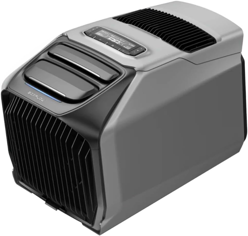 Ar condicionado portátil, EF ECOFLOW, 58 Db, 1800 W, 6100 BTU, 2000 W, 6800 BTU, 15.6 kg, com controlo por aplicação, Preto, para uso diário