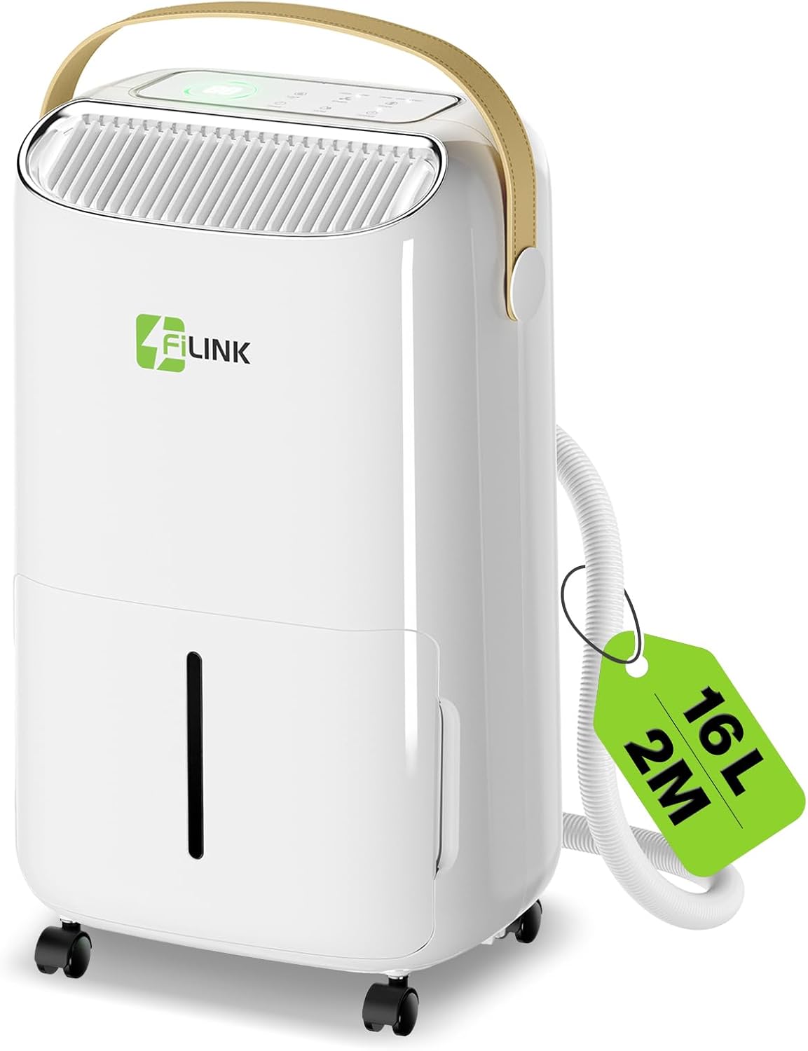 Desumidificador, FILINK, 16 L, 5 L, com temporizador, com iluminação LED, madeira, Laranja, para uso diário