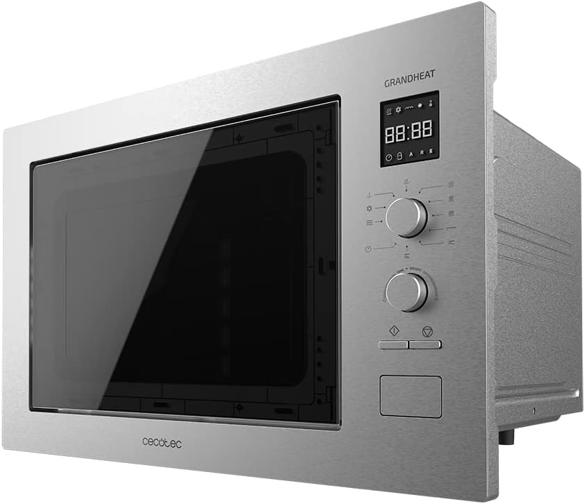 Cecotec, Micro-ondas com grill, 25 L, 1320 W, 50 cm, com temporizador, aço inoxidável, aço, Prateado, para a cozinha
