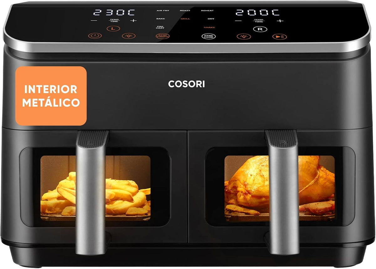 Fritadeira de ar quente, Cosori, 5 L, 8.5 L, 3 A, 6,8 kg, aço inoxidável, aço, Cinzento, para a cozinha
