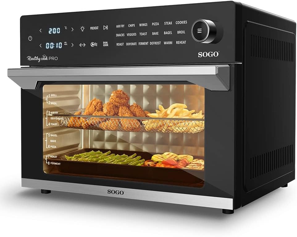 Fritadeira de ar quente, SOGO, 30 L, com temporizador, com ecrã tátil, com rodas, aço inoxidável, aço, Prateado, para a cozinha