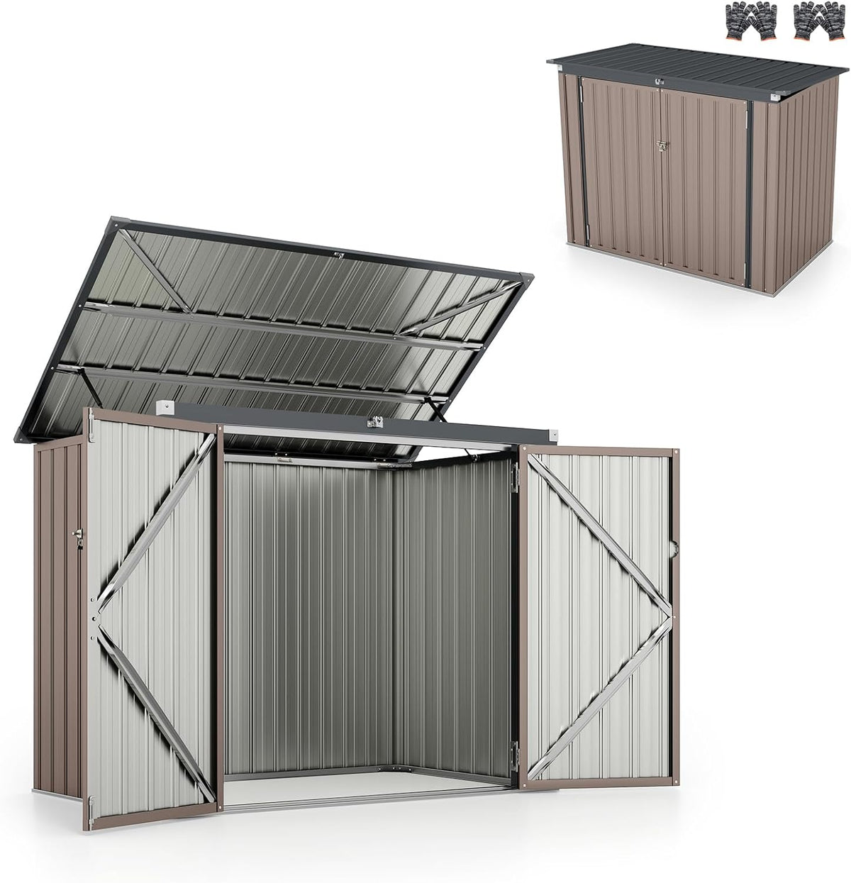Abrigo de jardim, HOMASIS, 172 × 101 × 130 cm, aço, Cinzento, para jardim e exterior