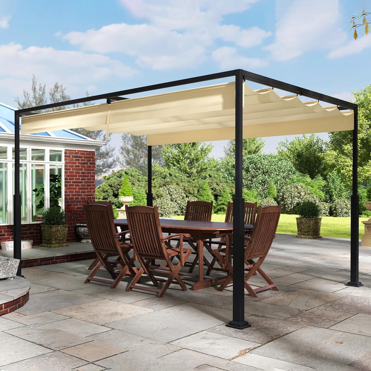 Tenda de jardim, SUBTLETY, 4 m, 3 × 4 m, aço, poliéster, Bege, para jardim e exterior