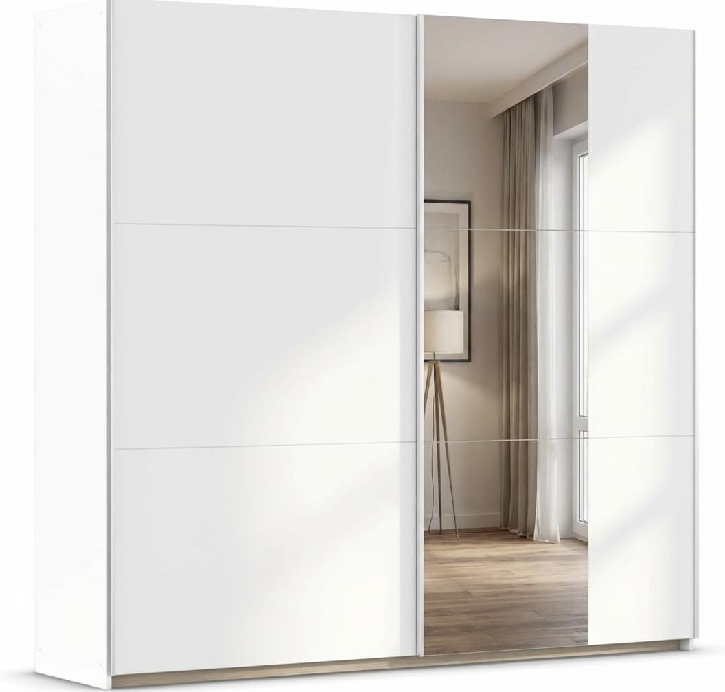 Roupeiro, Rauch, 59 cm, 218 × 210 × 59 cm, com prateleiras, alumínio, madeira, Branco, para o quarto