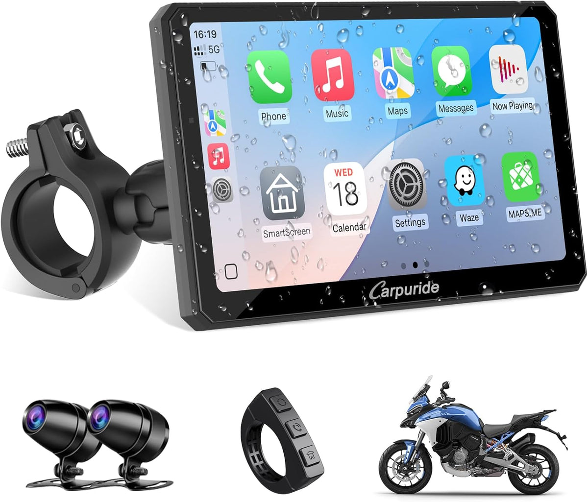 GPS para motociclo, CARPURIDE, W712D, com ecrã tátil, Multicolor, para uso diário